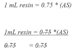 Solving for 1 ml of resin with a 75% aqueous suspension
